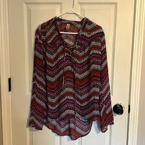 Sheer Lace Up Blouse